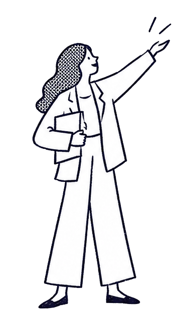Ilustración de una mujer señalando el siguiente paso del proceso